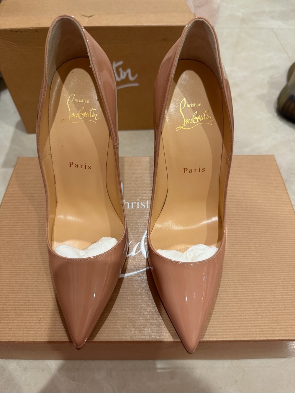Christian Louboutin 120mm SO KATE Blush Patent Leather Pointed Toe Pumps